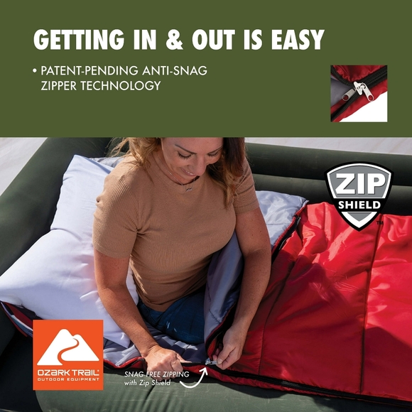 Ozark TrailOzark Trail 50-Degree Warm Weather Rectangular Sleeping Bag, Red - Picture 4 of 11